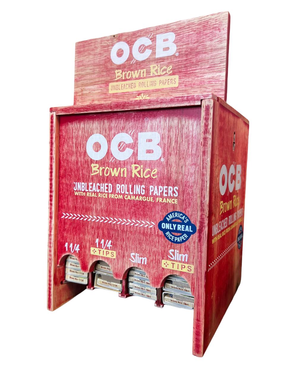 OCB BROWN RICE 1 1/4 ROLLING PAPERS + TIPS - 24CT DISPLAY