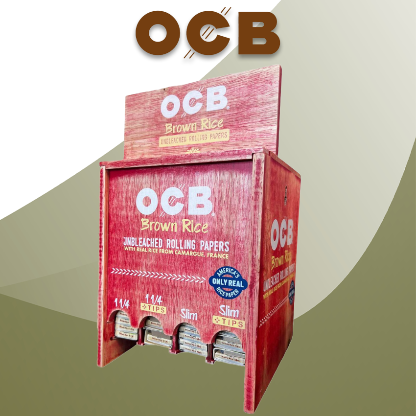 OCB BROWN RICE ROLLING PAPERS DISPLAY 4 SIZES - 72CT