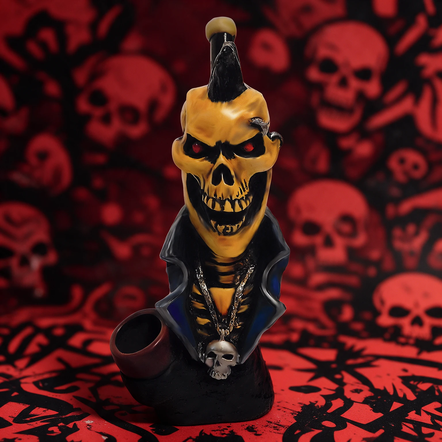 HAND CRAFTED MOHAWK SKULL HANDPIPE 7"