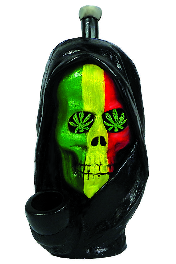 HAND CRAFTED RASTA WEED EYE SKULL HANDPIPE 7