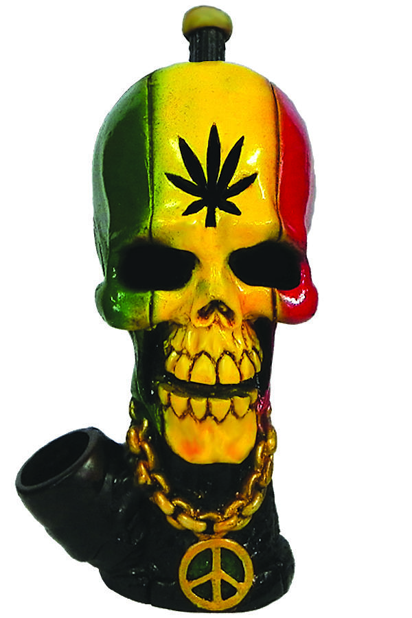 HAND CRAFTED RASTA LEAF SKULL HANDPIPE 7