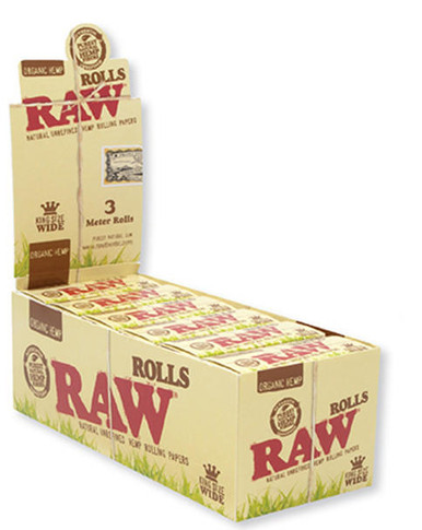 RAW ORGANIC HEMP ROLLS KING SIZE WIDE 3 METER ROLLS - 12CT DISPLAY