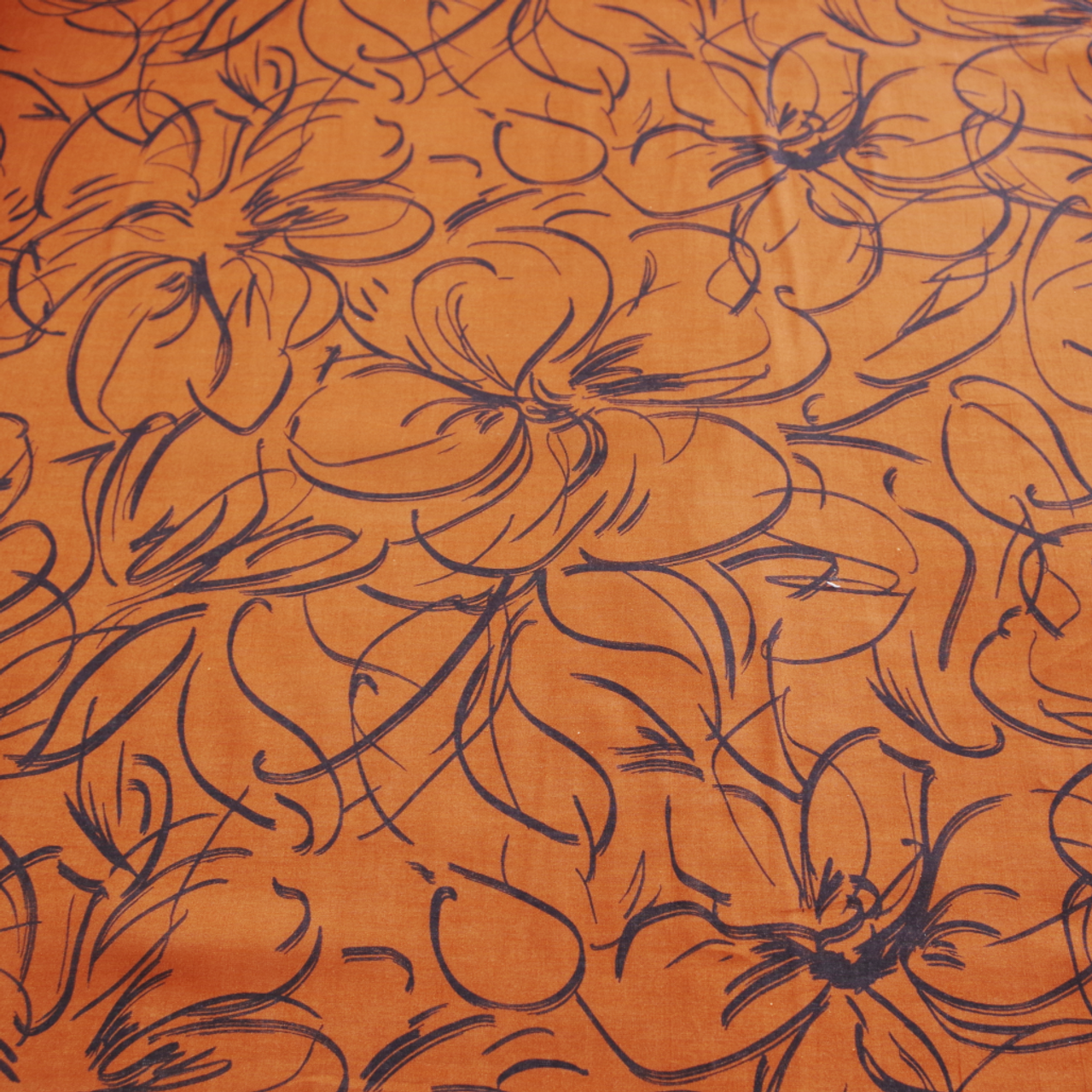 Brown Flowers on Dark Brown Cotton Fabric