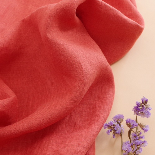 organic red linen, stonewashed summer linen, eco linen, oekotex linen red, sustainable fabrics, online fabric store