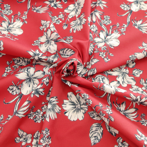 sustainable dead stock cotton fabric, red and grey print cotton, flower printed orange cotton fabric, deadstock cotton to buy online