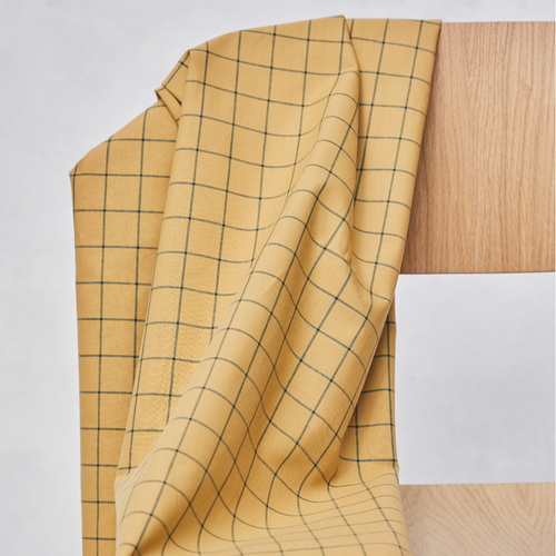 organic checked yellow cotton, mustard cotton online, organic checked cotton by the meter, buy sustainable cotton online, yellow and green check cotton