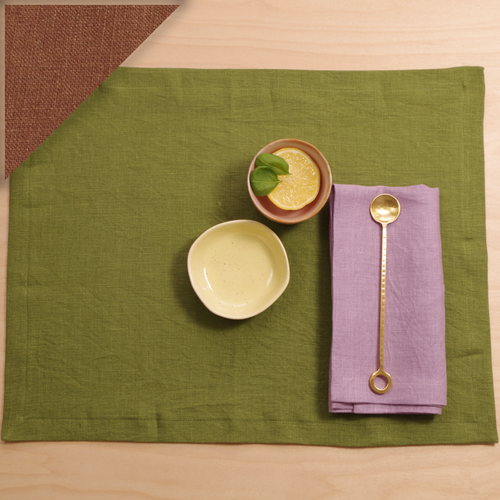 brown placemat in linen for autumn table, earth color table set, natural style table for winter, organic placemat in linen, sustainable tabel cloth natural fabric