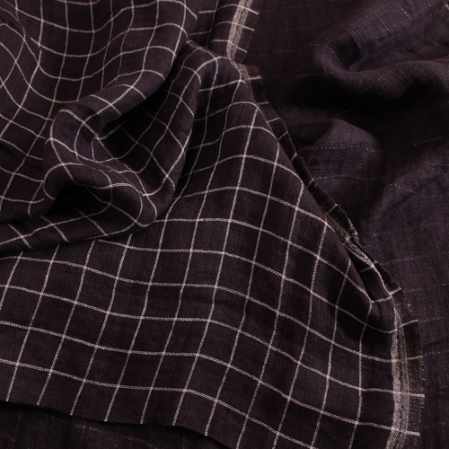 black and white checked linen fabric, black check linen, zwart-wit geblokte linnen stof, zwart geblokt linnen