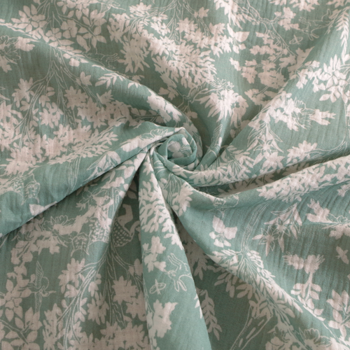 printed green double gauze fabric