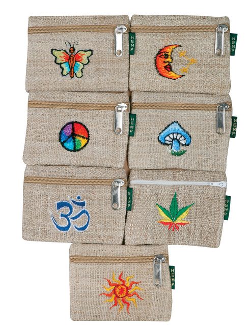 PHCE  -  Hemp Coin Purse with Embroidery Assorted Colors 4.