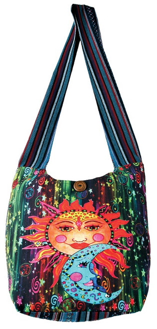 Barrel Bag with colorful Sun/Moon Print - zipper close