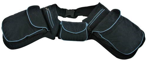 Double hip bags with 5 zipper pockets and one button pocket - adjustable