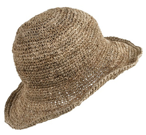100% natural crocheted Hemp hat with bendable wire brim. Inside secret pocket