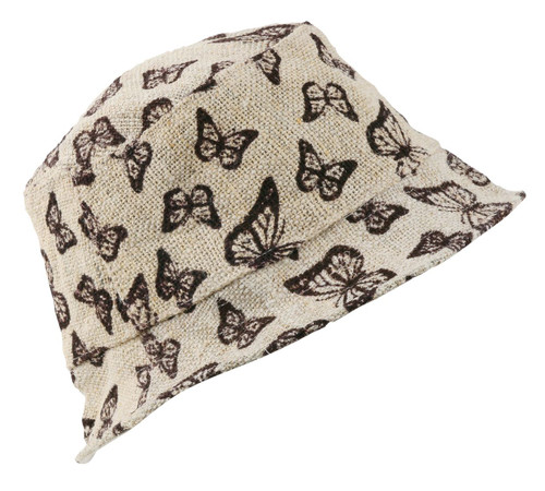 - 100% hemp

- As shown

- Butterfly designs

- Short brim bucket hat