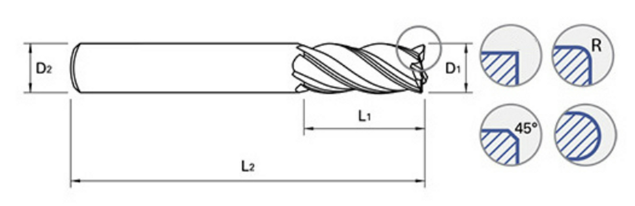 1/4 Dia., 4 Flute., 3/4 LOC, Ball Nose, V7 Plus A, Coated Carbide End Mill