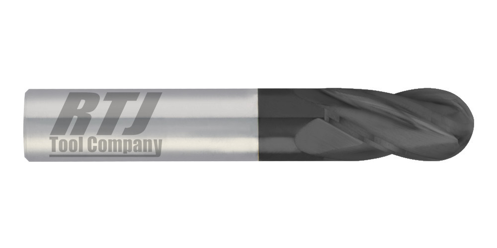 9/16 Dia., 4 Flute, 1 1/4 LOC, AlTiN Coated Ball Nose Carbide End Mill
