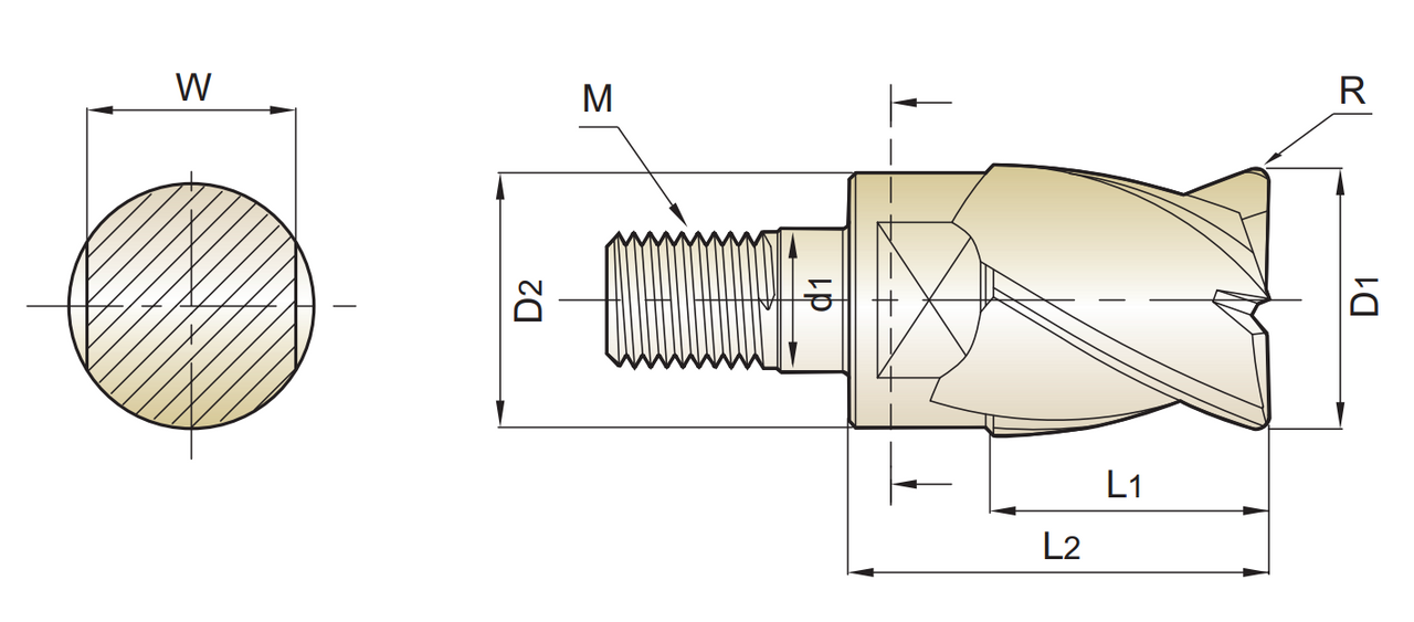 i-Smart 4 Flute Multiple Helix Corner Radius Modular Head -XGMF20 | RTJ Tool Company