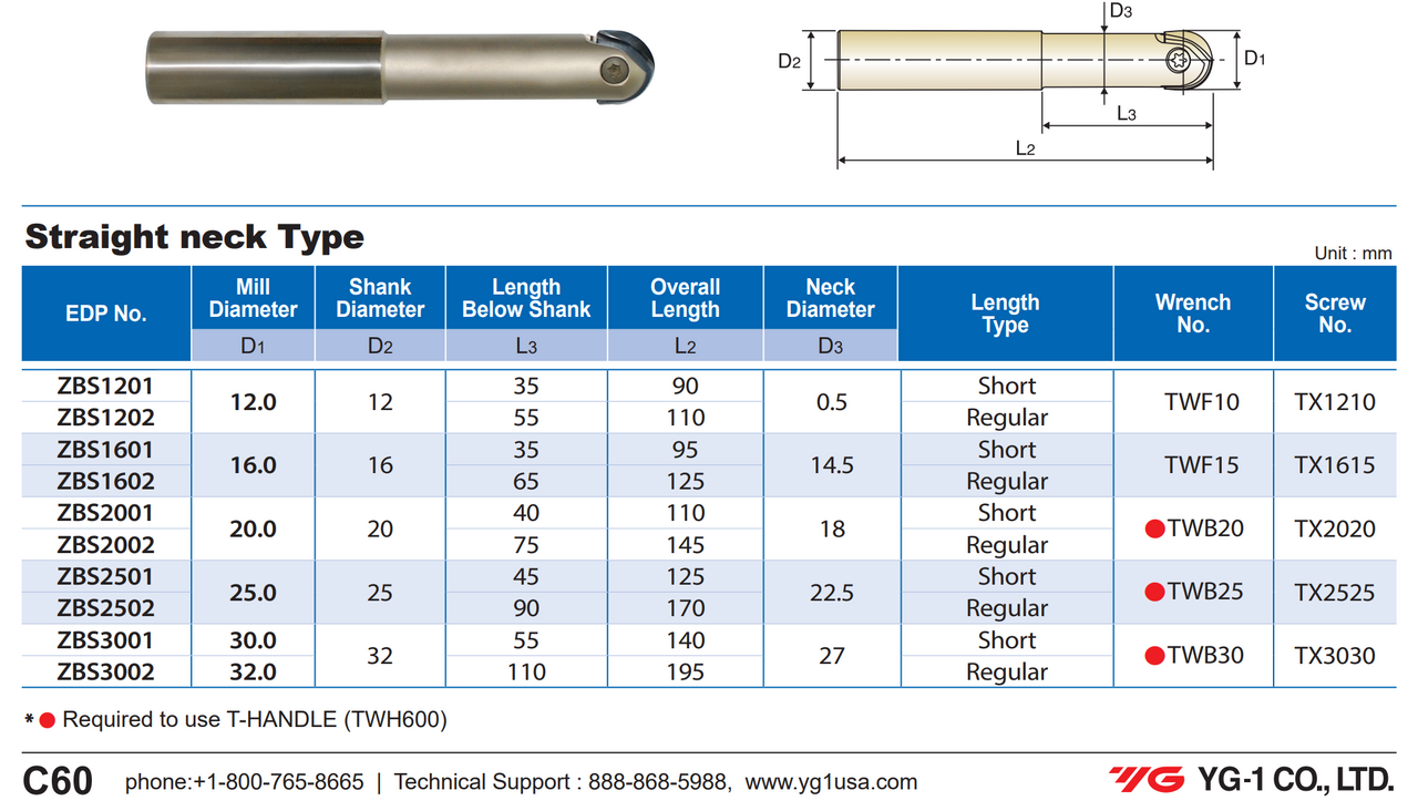 i-Xmill BALL HOLDERS, STEEL(STRAIGHT NECK TYPE) - For Ball or Corner Radius Inserts