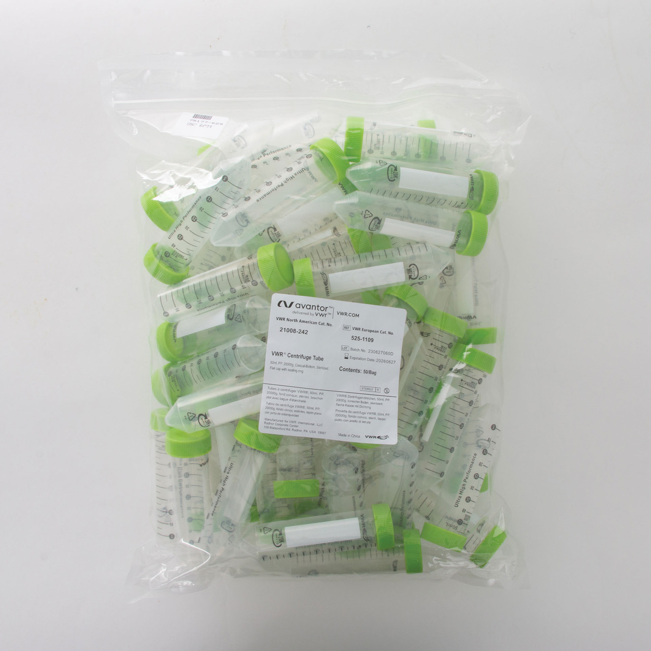 VWR Sterile 50ml Centrifuge Tubes