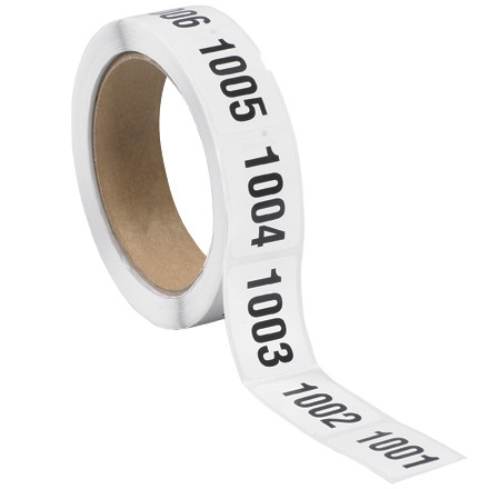 1 x 1 1/2" (1001-1500) Consecutive Numbered Labels (Roll of 500)