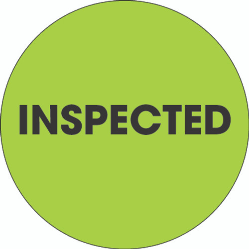 2" Circle - "Inspected" Fluorescent Green Labels (Roll of 500)