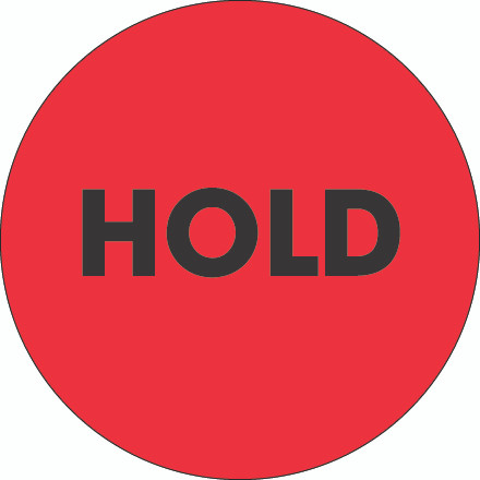 2" Circle - "Hold" Fluorescent Red Labels (Roll of 500)