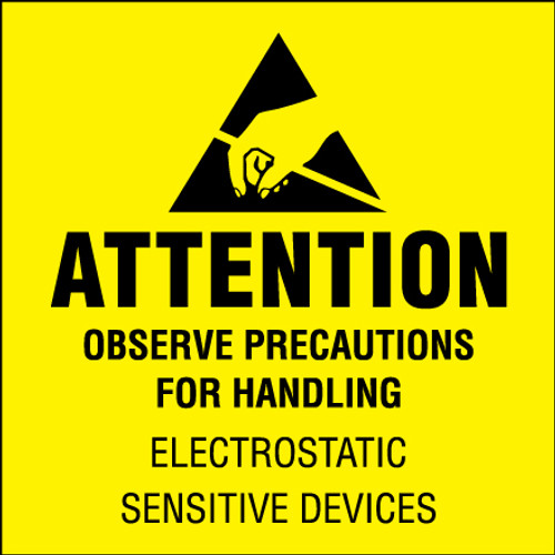 2 x 2" - "Attention - Observe Precautions" (Fluorescent Yellow) Labels (Roll of 500)
