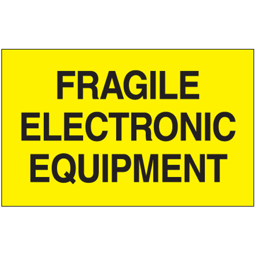 3 x 5" - "Fragile Electronic Equipment" (Fluorescent Yellow) Labels (Roll of 500)