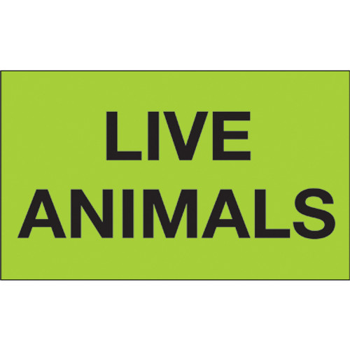 3 x 5" - "Live Animals" (Fluorescent Green) Labels (Roll of 500)