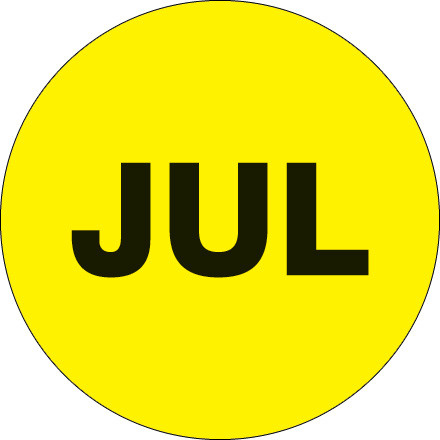 2" Circle - "JUL" (Fluorescent Yellow) Months of the Year Labels (Roll of 500)