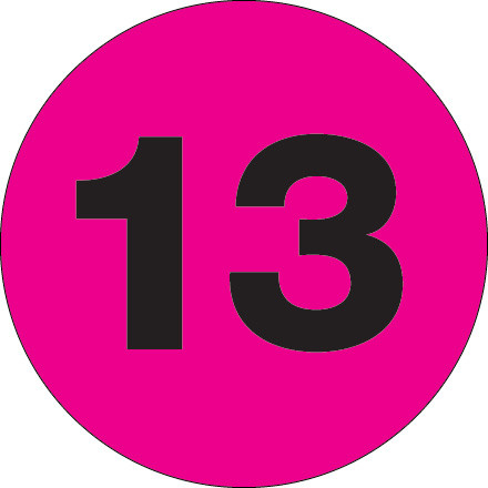 1" Circle - "13" (Fluorescent Pink) Number Labels (Roll of 500)