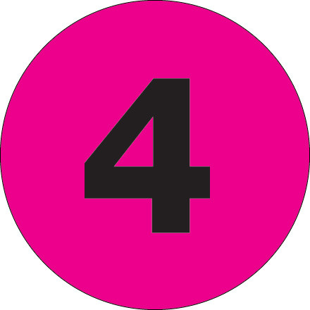 2" Circle - "4" (Fluorescent Pink) Number Labels (Roll of 500)
