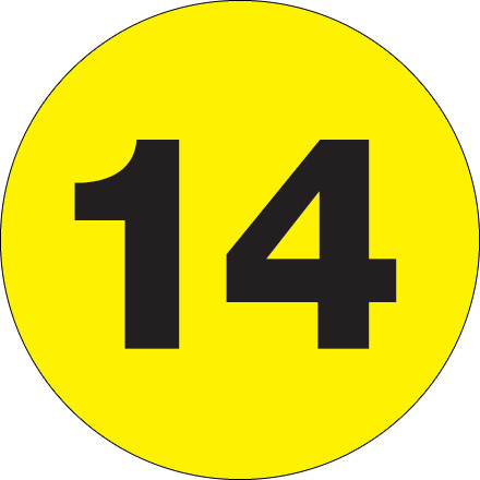 2" Circle - "14" (Fluorescent Yellow) Number Labels (Roll of 500)