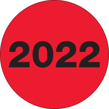 2" Circle - "2022" (Fluorescent Red) Year Labels (Roll of 500)