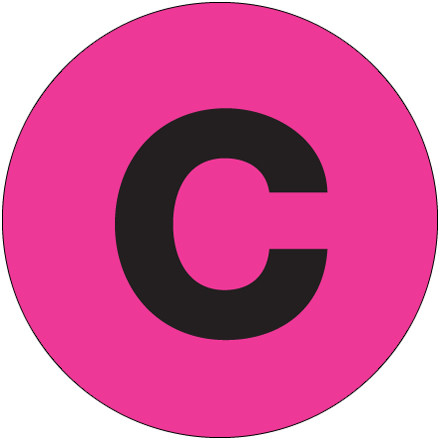 2" Circle - "C" (Fluorescent Pink) Letter Labels (Roll of 500)