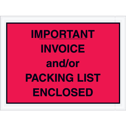 4 1/2 x 6" Red "Important Invoice and/or Packing List Enclosed" Envelopes (Case of 1000)