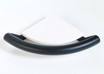Corner shelf with integrated grab bar, with a sleek black curved handle and a white triangular shelf