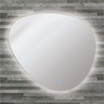 LED bathroom mirror with touch sensor, rounded design, and soft backlighting, set against a textured stone wall