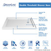 Double threshold shower base diagram with integrated tile flanges, slip-resistant surface pattern