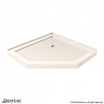 Solid surface Neo-Angle shower base in biscuit color, with a corner drain and a textured surface for slip resistance