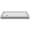 Curbed shower pan in white, 60 x 38 inches, with a 4-inch threshold and center drain option
