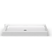 Curbed shower pan in white, measuring 60 x 30 inches, with a 4-inch threshold and center square drain option