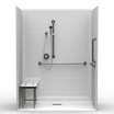63 x 37 ADA compliant multi-piece shower stall with rear square drain and accessible low-threshold entry
