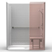 ADA compliant 63 x 37 single-piece roll-in shower with wing wall and 4-inch tile pattern
