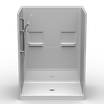 60 x 42 curbed shower stall with multi-piece subway tile walls and pre-leveled shower base