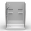 60 inch x 42 inch multi-piece shower stall with 4 inch curb and subway tile wall pattern
