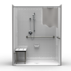 63 x 37 ADA shower stall single-piece with center drain and 4-inch simulated tile walls