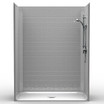 60 x 30 roll-in shower stall with single-piece construction and 4-inch tile pattern walls