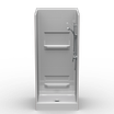 36 x 32 curbed shower stall with multi-piece subway tile walls and center drain