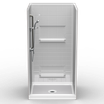 42 x 36 curbed shower stall with 4 inch tile pattern, center drain and multi-piece fiberglass walls